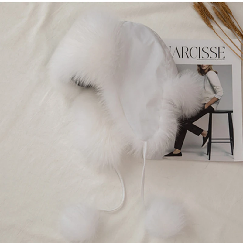 Lady Real Russia Hot Winter Fashion Cappello in pelle di pelliccia di volpe di procione naturale caldo da donna