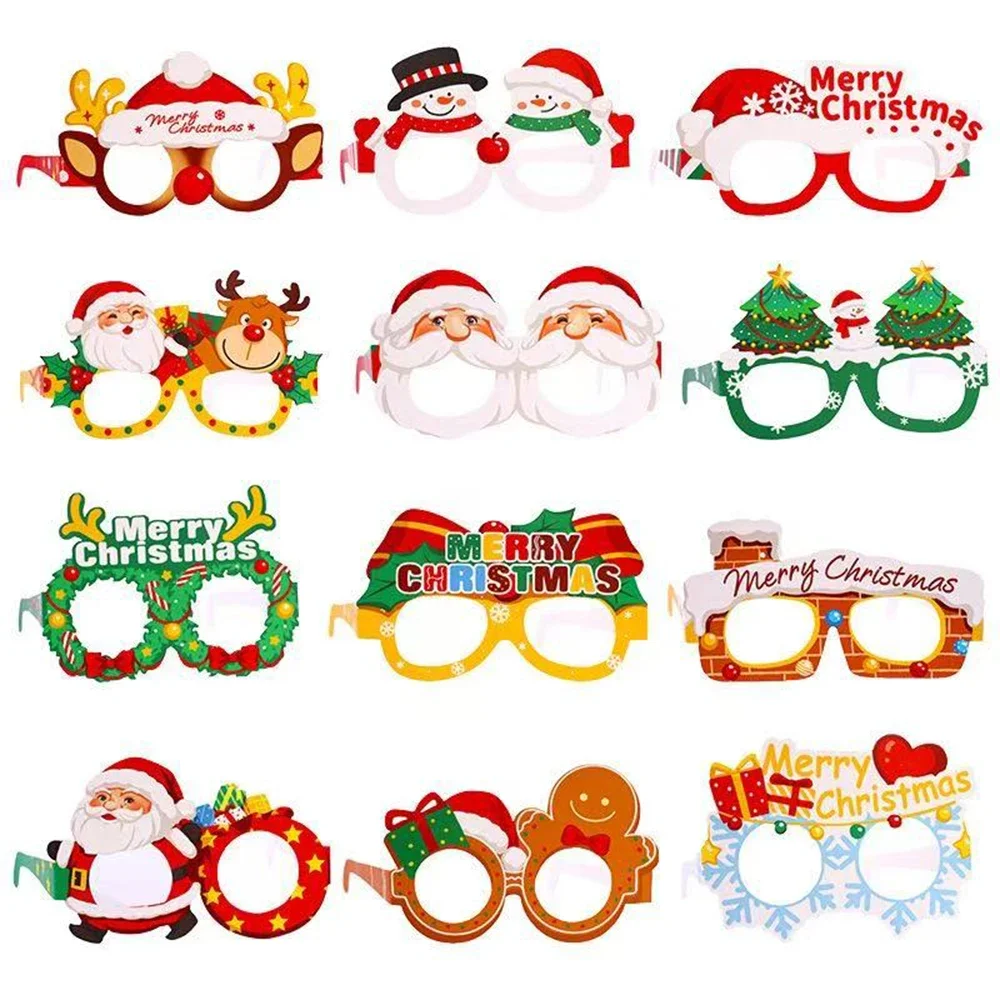 Runtow 12 Stück Papier Lustige Foto Requisiten Gläser 2025 Frohe Weihnachten Dekor für Zuhause Weihnachtsgeschenke Neujahr 2026 Weihnachtsmann Navidad