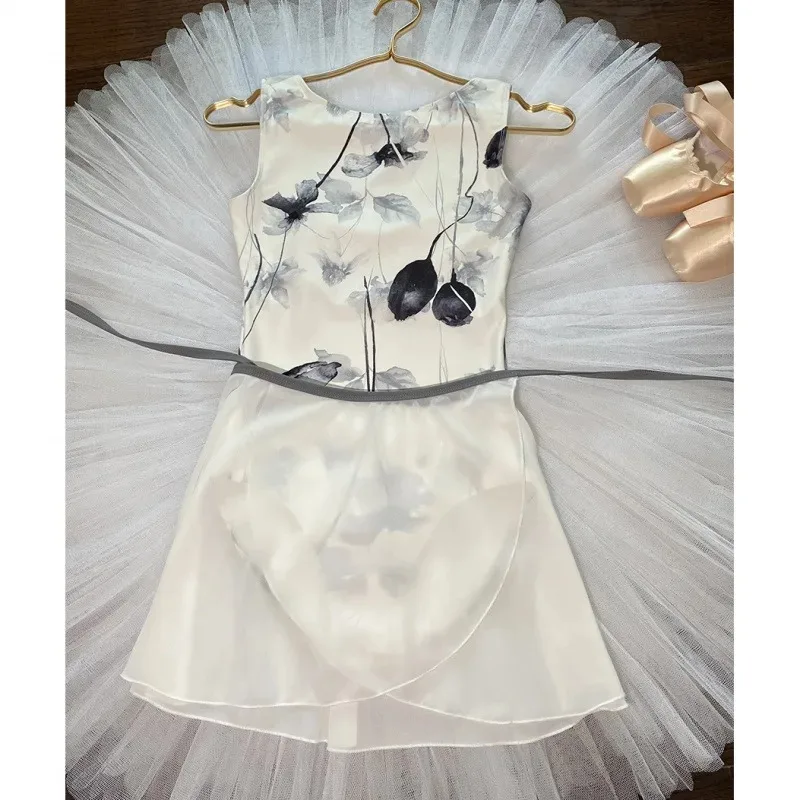 الباليه الرقص ثياب النساء 2025 جديد بلا أكمام طباعة الجمباز الرقص زي الكبار عالية الجودة رداء رقص الباليه