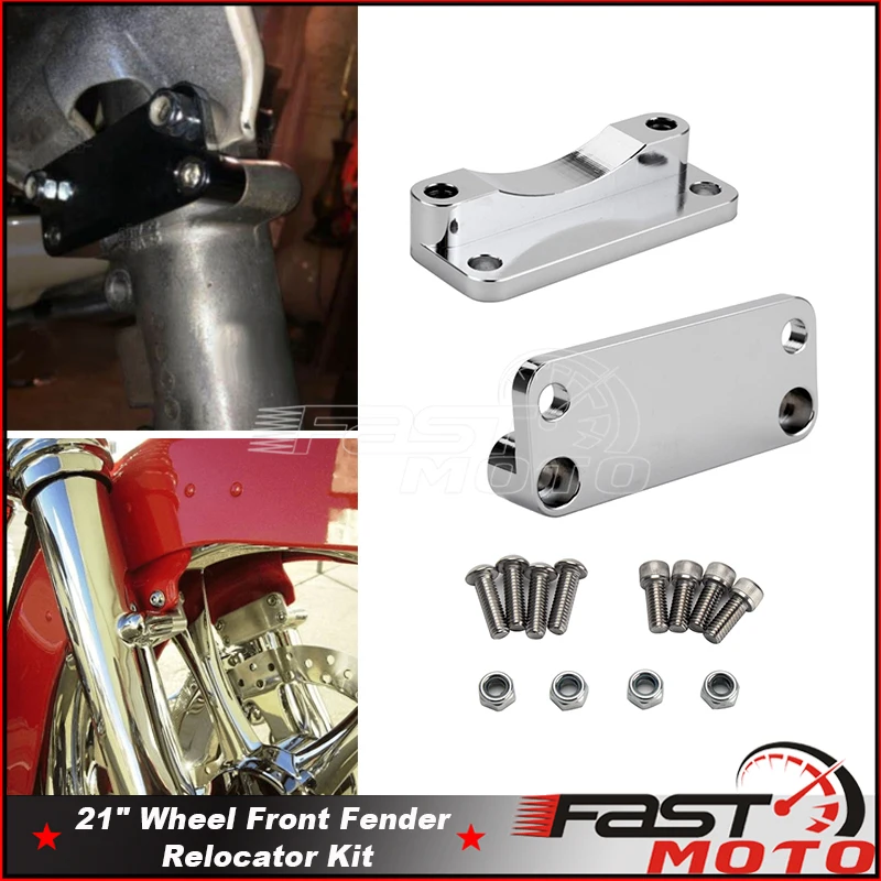 

For Harley 2003-2013 Softail Touring FLT FLHT FLHR FLHX FLTR Trike Chrome 21" Front Fender Spacer Bracket Mudguard Relocator Kit