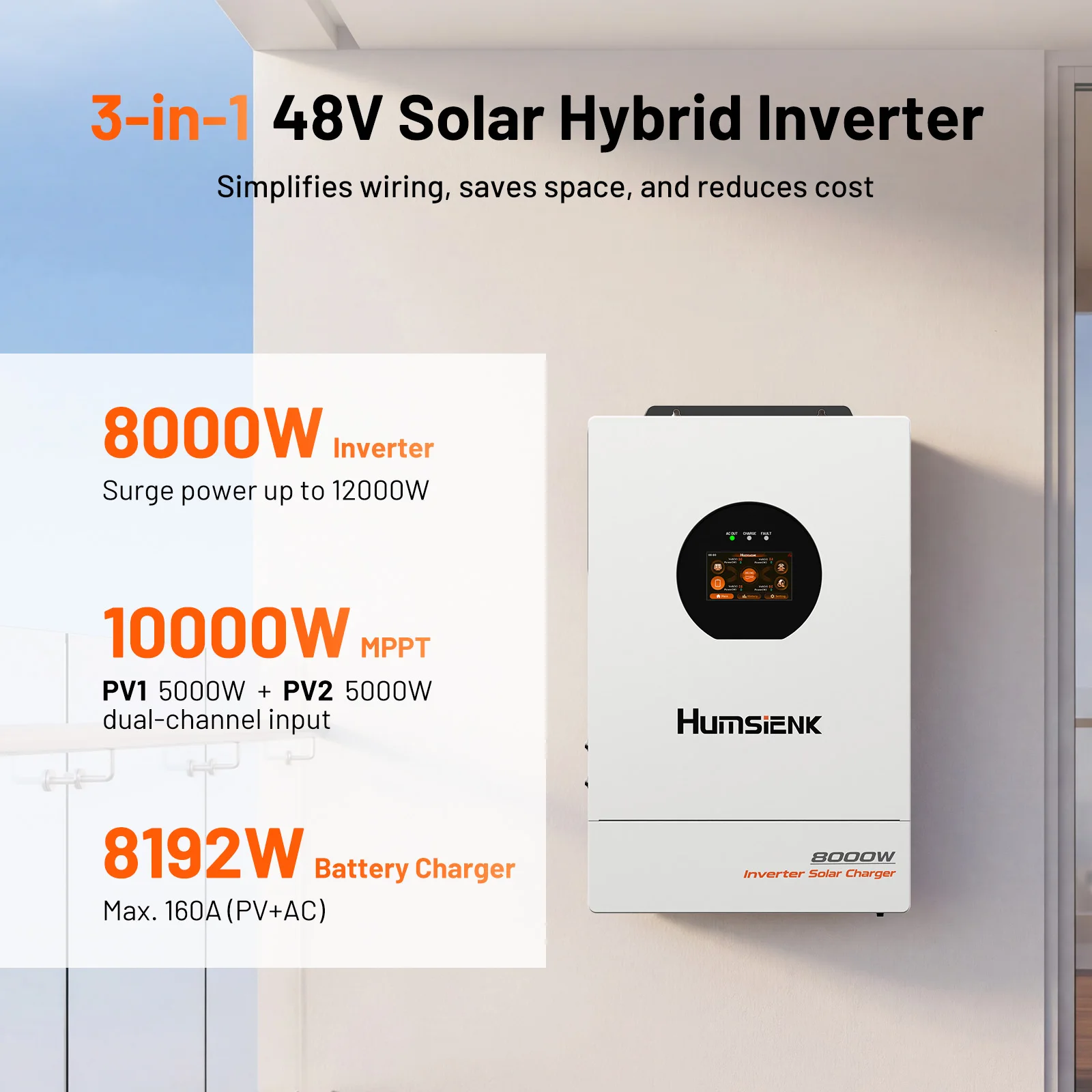 Humsienk 48V 8KW 3'ü 1 Arada G - Mppt Hybrid Inverter 48V 8Kw 3 Phase incelemesi ve fiyatı