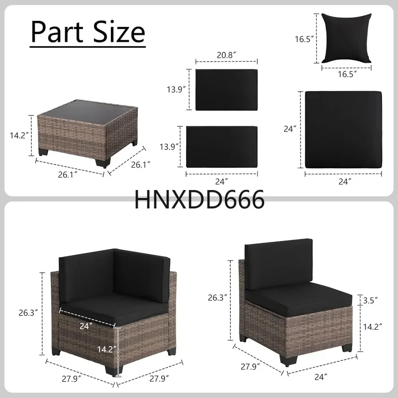 All-Weather Rattan Sectional Sofa Set with Cushions and Coffee Table, Brown Outdoor Patio Furniture