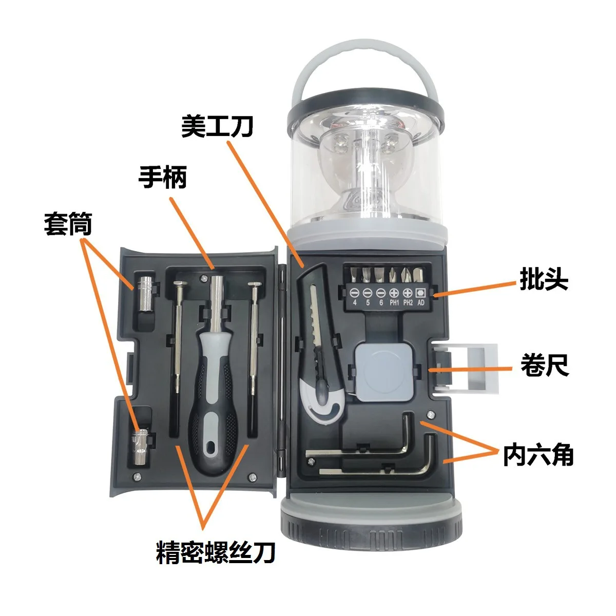 Amazon e-commerce creative outdoor home camping light tool set, portable lamp horse lamp hardware tool set