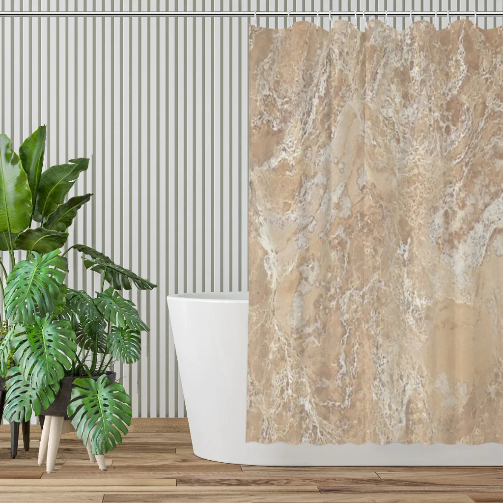 Shower curtain Bathroom  abstract contemporary cream beige sand stone granite marble decor Modern household Curtain