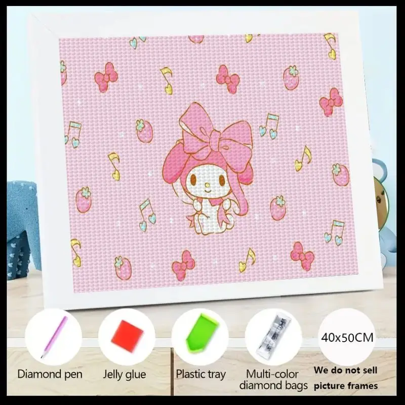 

1 шт. Набор для алмазной живописи My Melody 5D, набор для рисования своими руками с милым розовым мультяшным кроликом и драгоценными камнями, с большим бантом и музыкальными нотами, Склин