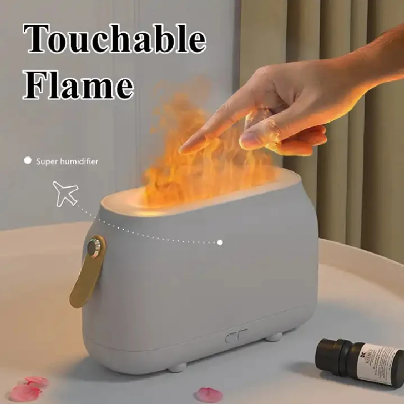 เครื่องเพิ่มความชื้นในก้านปักน้ำมันหอมระเหยแบบ Essential, เครื่องพ่นอโรมาเครื่องเพิ่มความชื้นขนาดเล็กแบบอัลตราโซนิคพร้อมเปลวไฟจำลองไฟกลางคืน