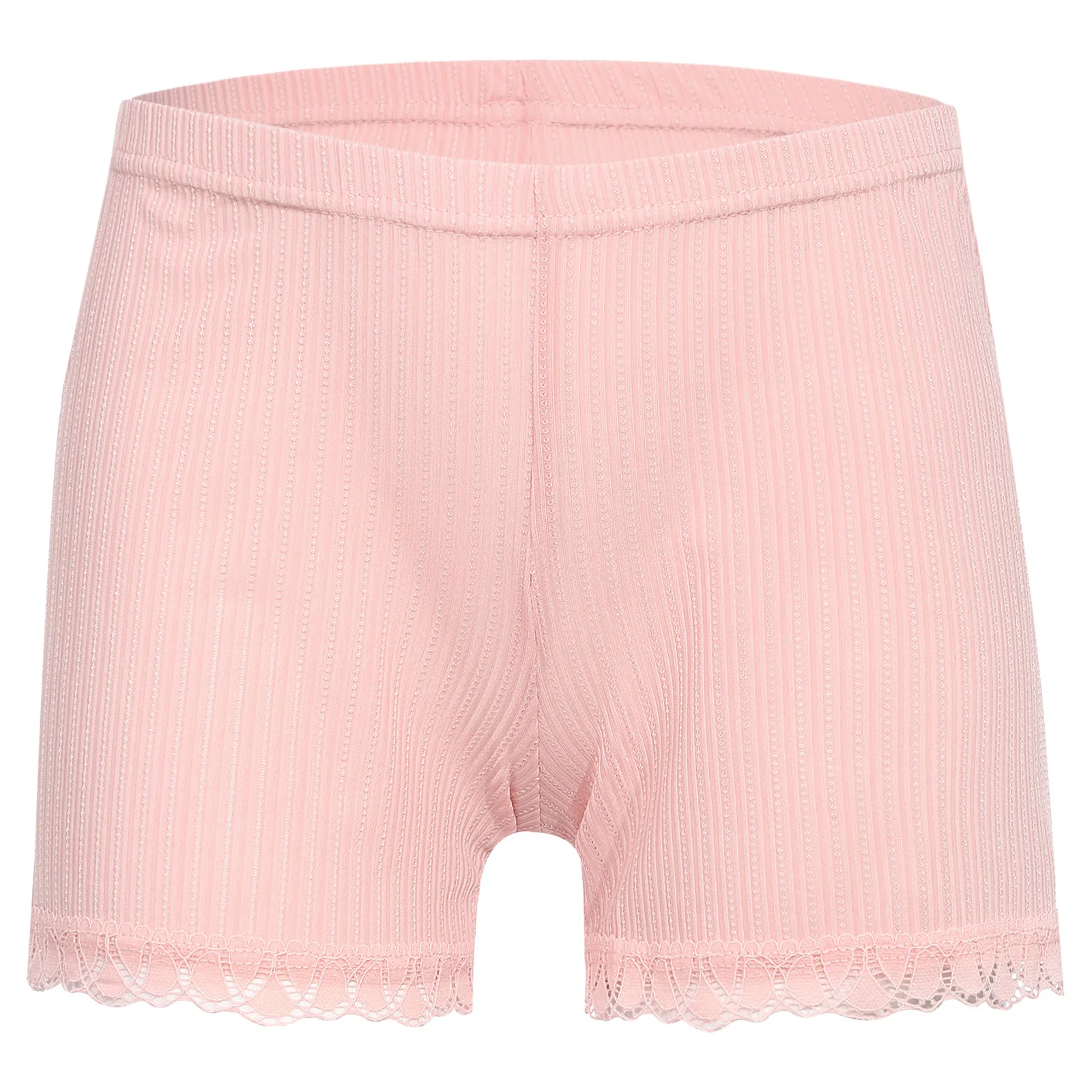 

Kids Girls Lace Trim Ribbed Shorts Safety Pants Summer Breathable Elastic Waistband Solid Color Panties Underwear Beachwear