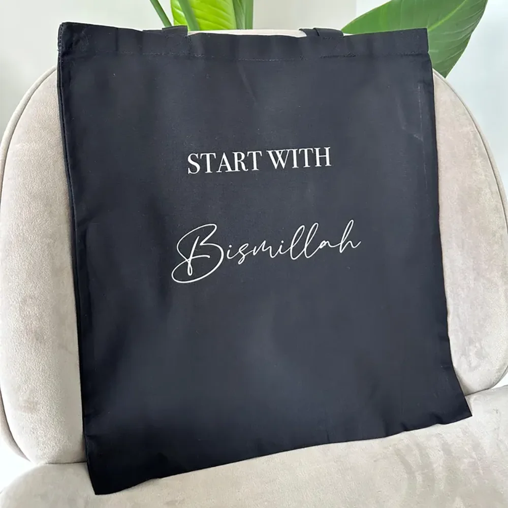 Start With Bismillah Tote Bag Shopping Bag Muslim Islam Arabic Eid Mubarak Al-Fitr Iftar Ramadan Kareem Friend Family Present