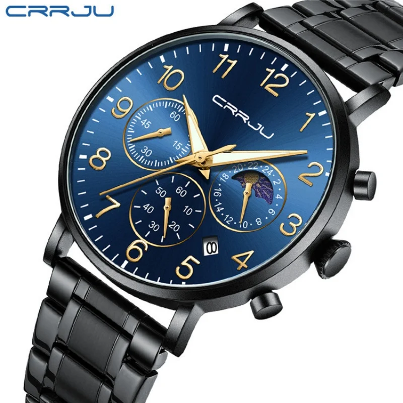 Crrju 2276 relógio de quartzo masculino casual multifuncional cronógrafo calendário luminoso à prova d'água simples relógios esportivos masculinos reloj hombre