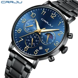 CRRJU 2276 Casual Men Quartz Watch Multifunction Chronograph Calendar Luminous Waterproof Simple Male Sport Watches reloj hombre