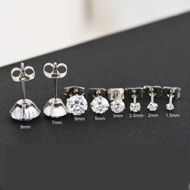 Brief Classical White Round AAA Zircons Men Women Stud Earrings Jewelry With Stainless Steel Anti Allergy