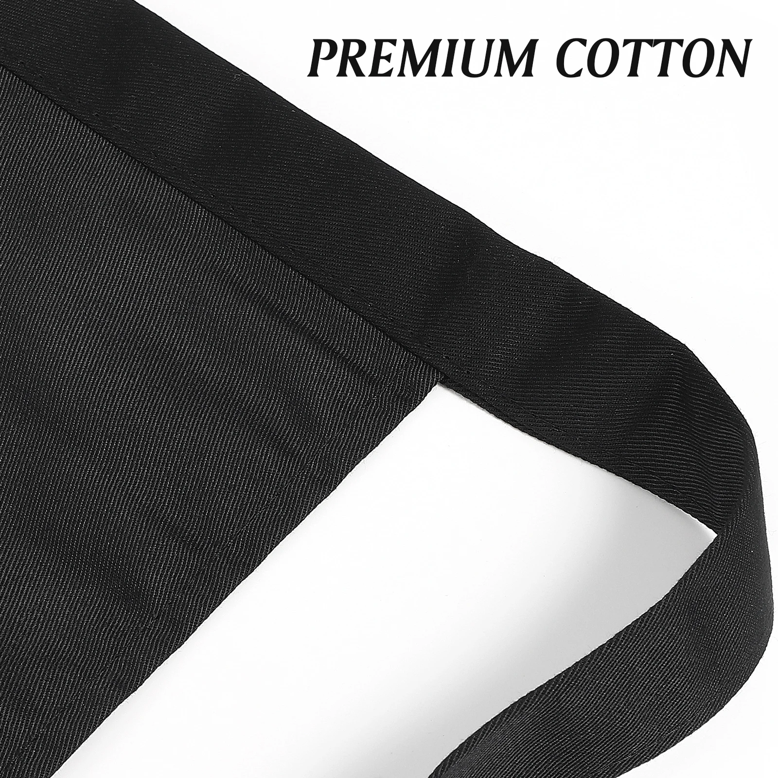 

Professional Unisex Kitchen Work Apron 70x50cm Black Polyester Short Waist Server Barbecue Pockets Home Daily Use