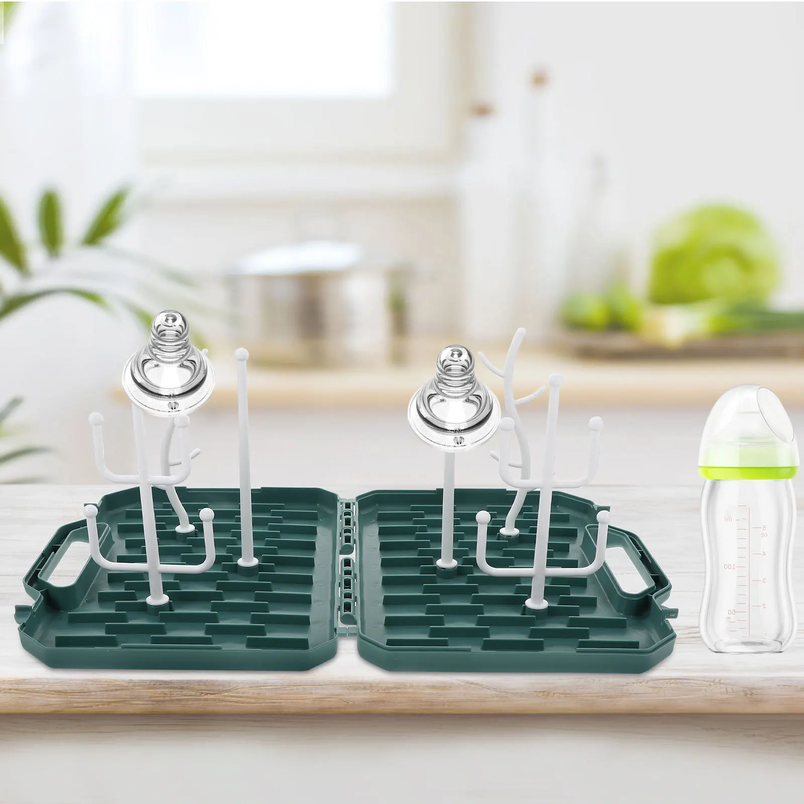 

Baby Bottle Drying Rack Detachable Branches Water Storage Tray Portable Folding Nursing Supply Organizer For Milk Bottles