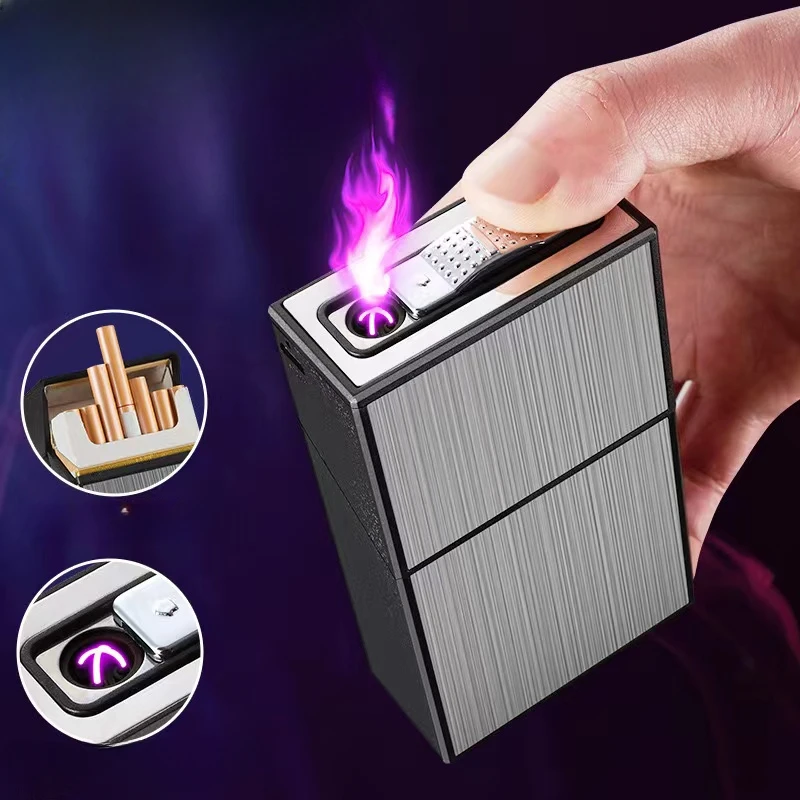 2024 New Rechargeable Arc Lighter Multifunctional Anti-fall Cigarette Case Tungsten Arc Lighter Smoke Accessories Moisture-proof