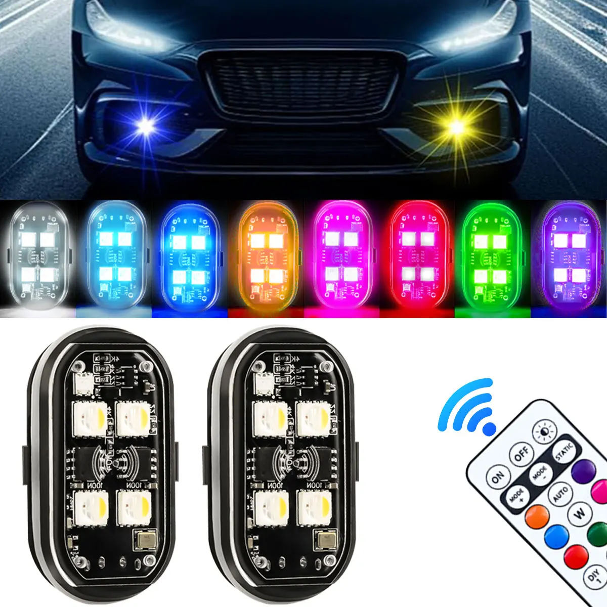 1/2/4pcs Wireless LED Strobe Lights Car Decor Atmosphere Light 8 Colors Rechargeable Led Lights Anti-Collision LED Warning Light