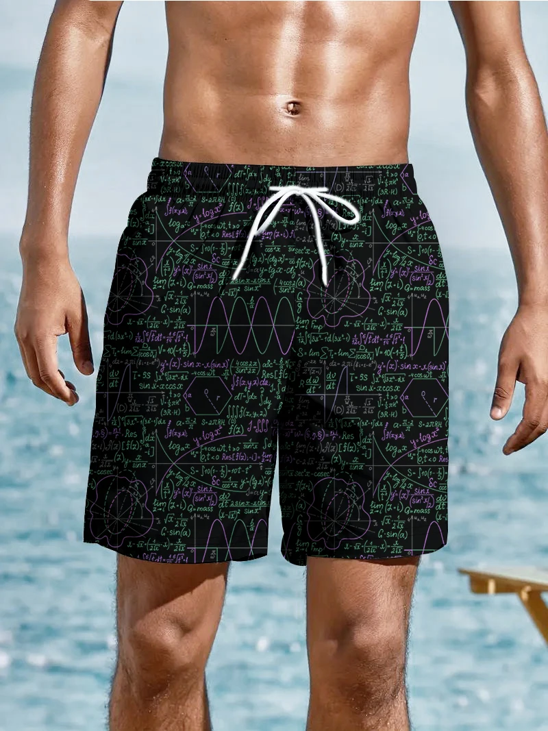 Mathematical Formula 3d Digital Printing Shorts Fashion Casual Men's Beach Shorts Loose Comfortable Oversize Summer Shorts