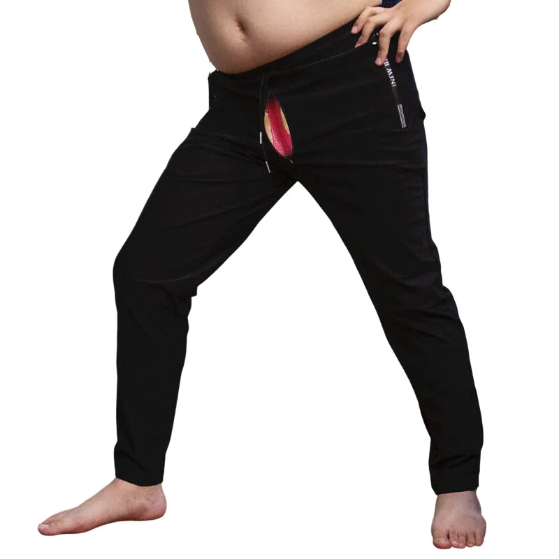 

Summer Spring Invisible Zipper Open Crotch Ice Silk Pants Casual Black Plus Size Trousers