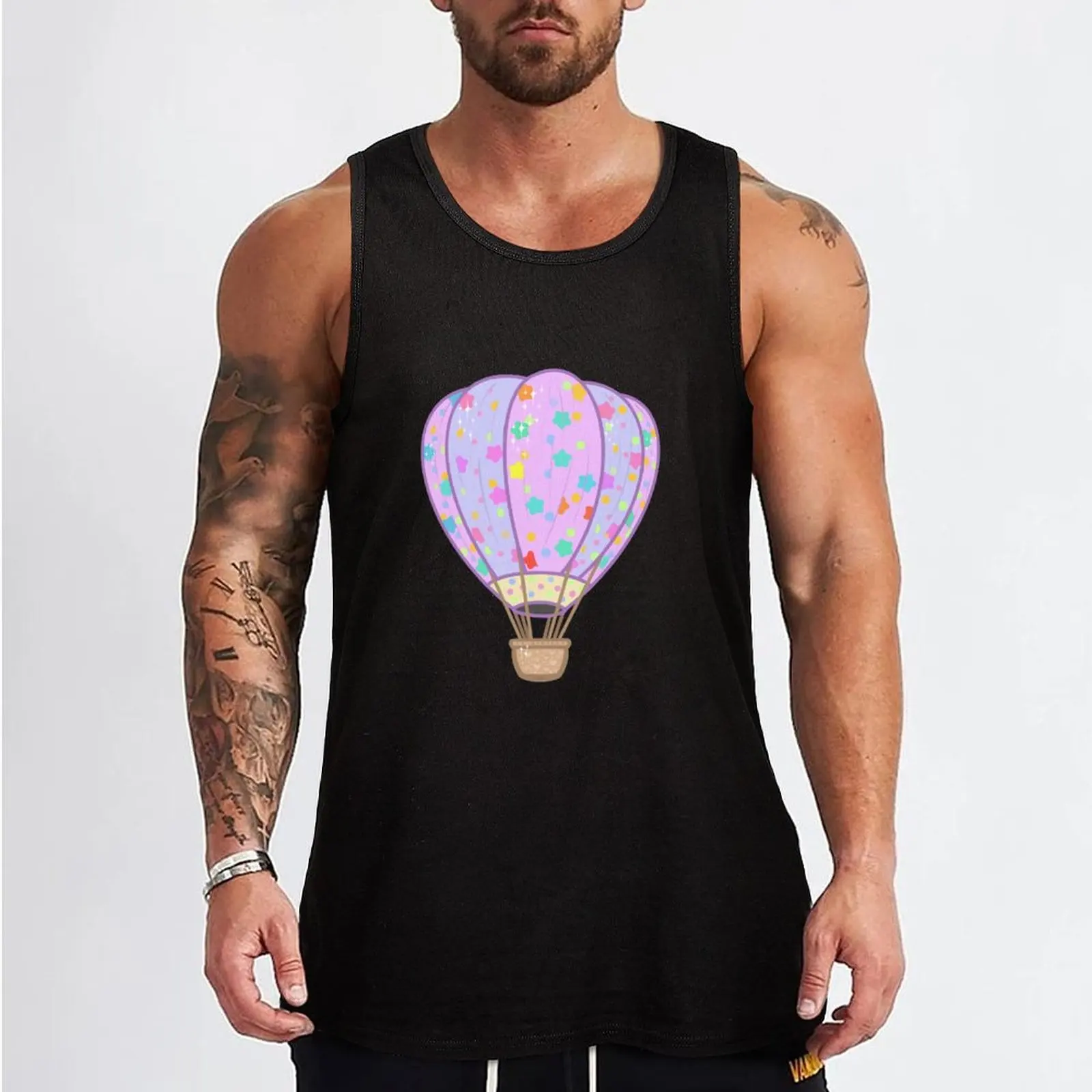 Hot air balloon with stars Tank Top basketball Clothing Men's cotton t-shirt