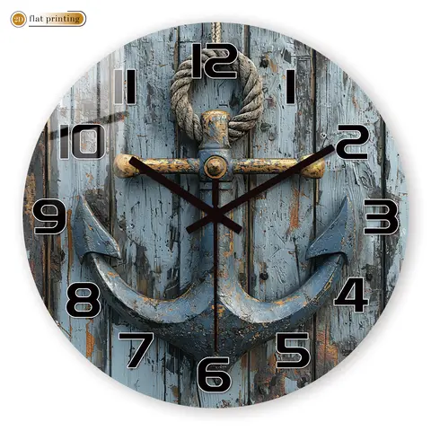 Nautical Anchor Wall Clock, Rustic Wood Texture Decorative Timepiece, Coastal Marine Style Home Office Decor