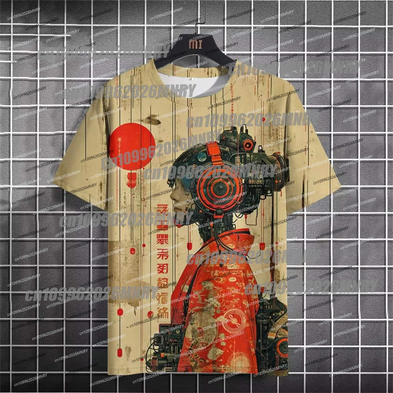 Japanese Men's T-Shirt 3D Cyber Mechanical Pattern Short Sleeve T-Shirt Oversized Harajuku Top Summer Men's Street Moto Tshirt