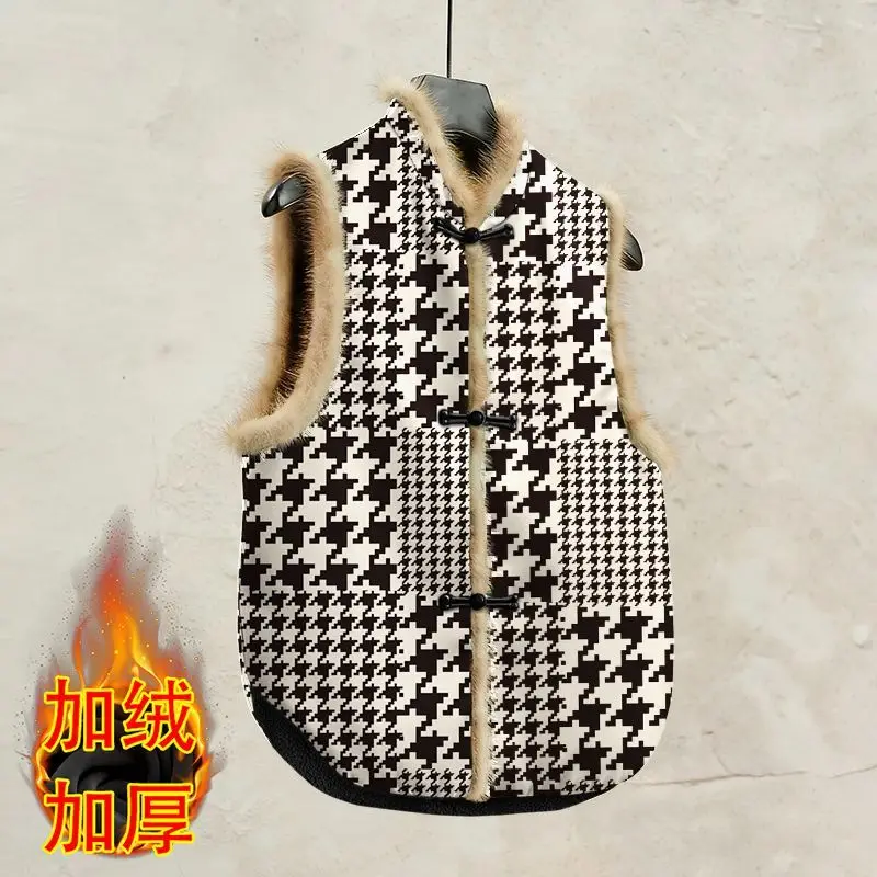 

Новый женский сшитый воротник-стойка с принтом на пуговицах, модный свободный универсальный повседневный свободный жилет без рукавов, топ