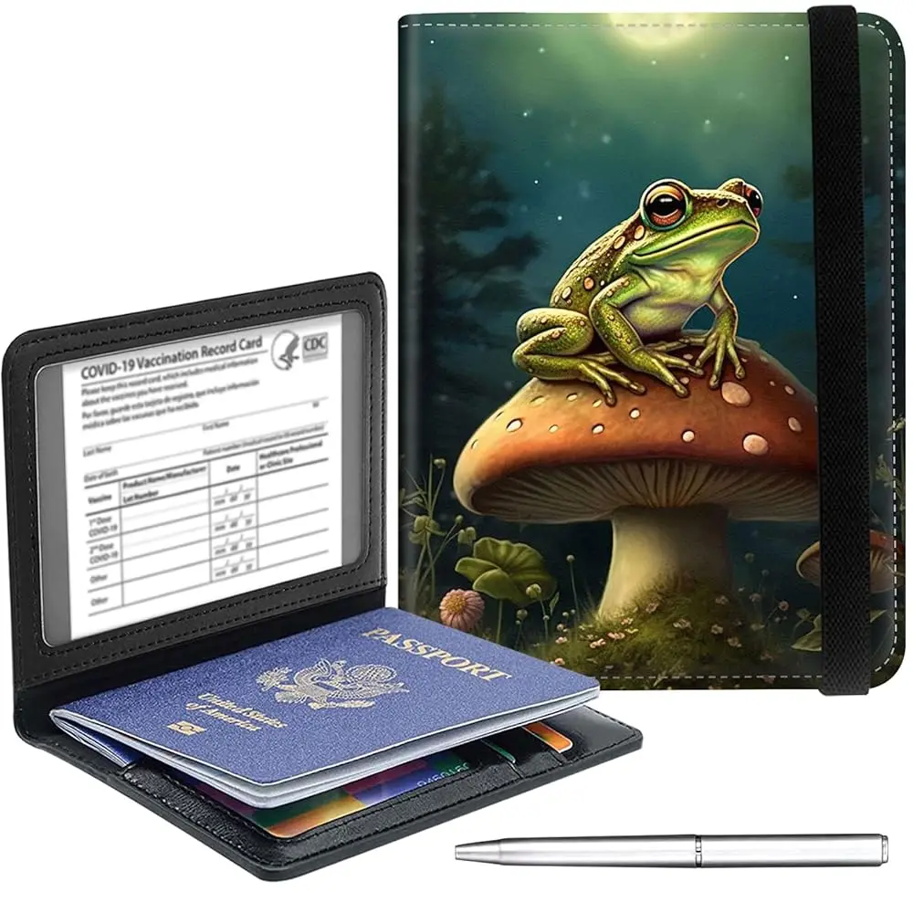 

Holder Cover Wallet Travel Essentials RFID Blocking Case Leather Passport Cover Wallet Vaccine Card Slot Organizer for Men Wo