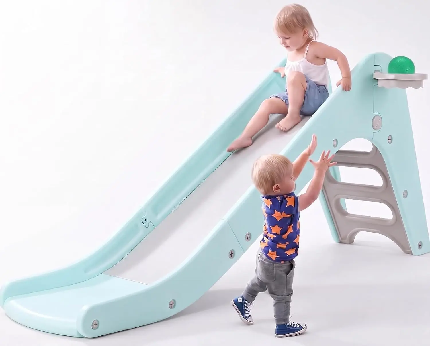 Toddler Indoor Slide, Foldable Baby Climber Playset with Basketball & Hoop