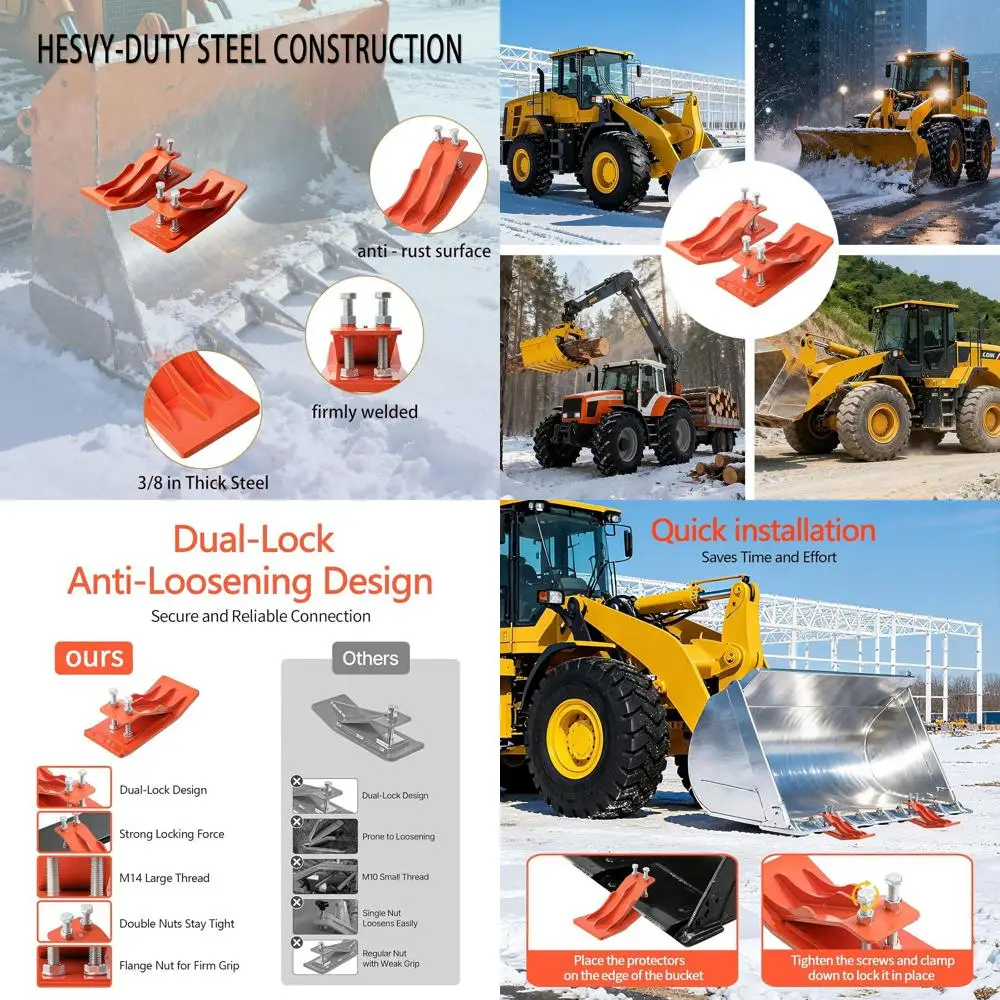 

Orange Tractor Bucket Edge Guards for Skid Steer, 10mm Steel, Dual Bolt System