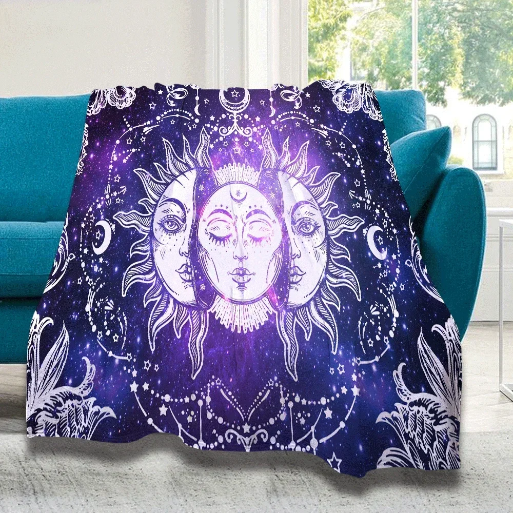 Sun and Moon Blanket,Trippy Mandala Blanket Mysterious Burning Sun Galaxy Psychedelic Soft Flannel Throw Blanket for Bed Sofa