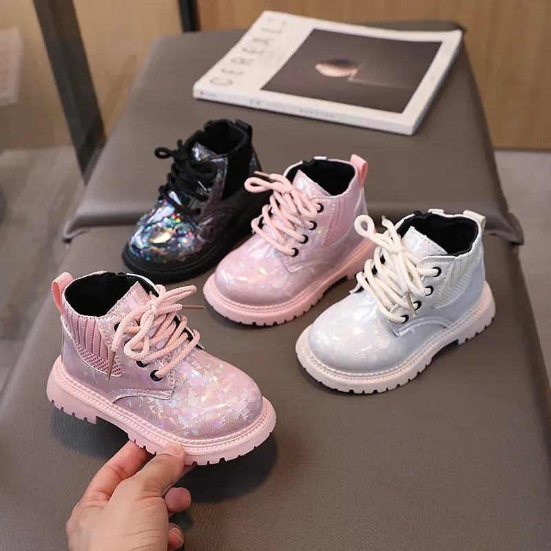 

Fashion Boys Girls Short Boots Non-Slip Fashion Shiny Glossy Leather Ankle Boots Children Side Zip Designer Casual Single Boots