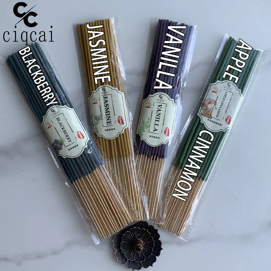 [4-Flavor Pack] Extra Strong, Fragrant Handmade Bamboo Incense Sticks, 22Cm/8.66Inch Long Premium Natural Incense Sticks, Composed of 4 Flavors Including Apple, Cinnamon, Vanilla, Jasmine, and Blackberry, Made Using Traditional Methods, with a Rich and Long-Lasting Scent, Refreshing and Invigorating, Deodorizing and Odor-Eliminating, Suitable for Home Use and Outdoor Travel.
