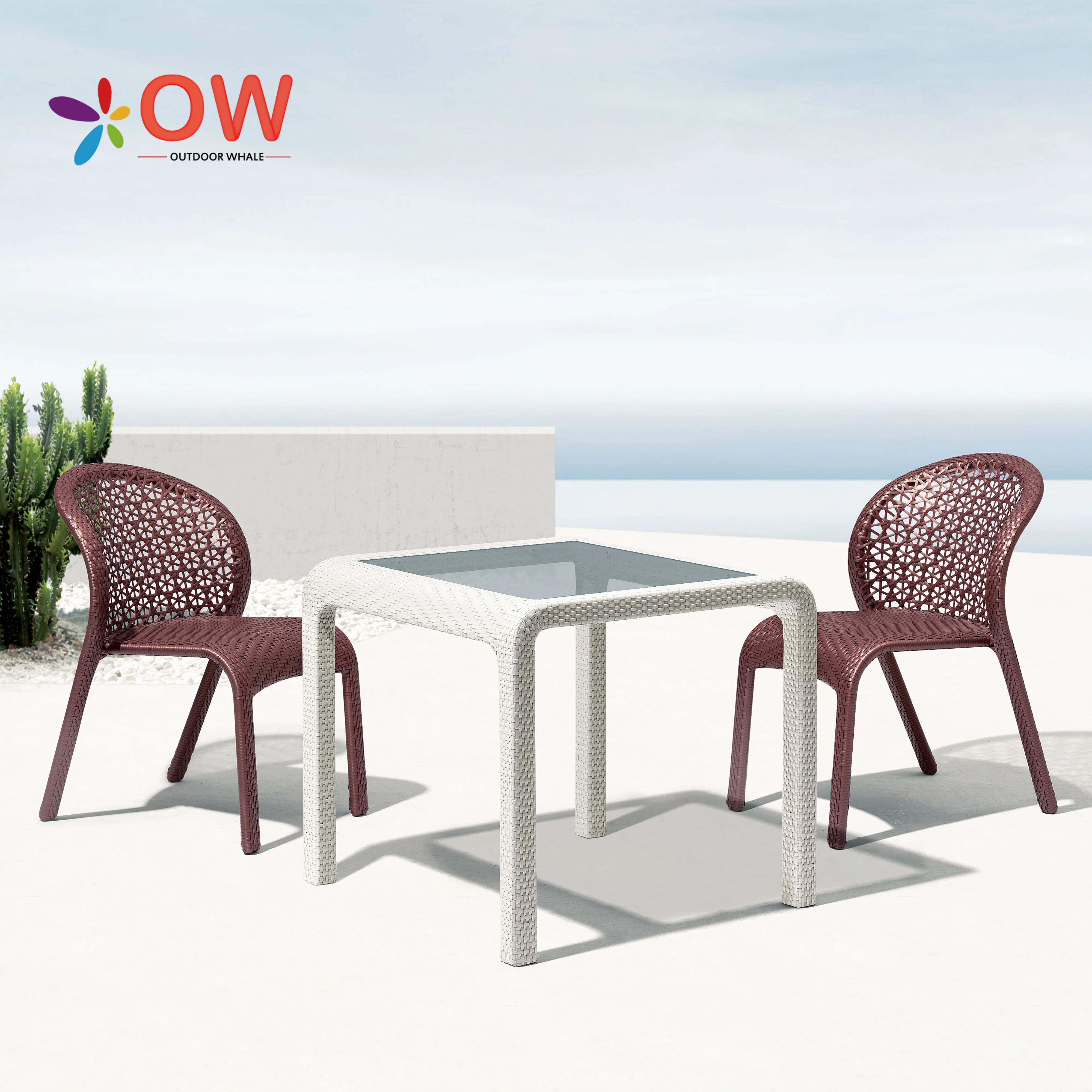 Extensible Rattan Garden Set with Table and Four to Six Chairs for Restaurant Hotel & Villa Furniture Outdoor Tables