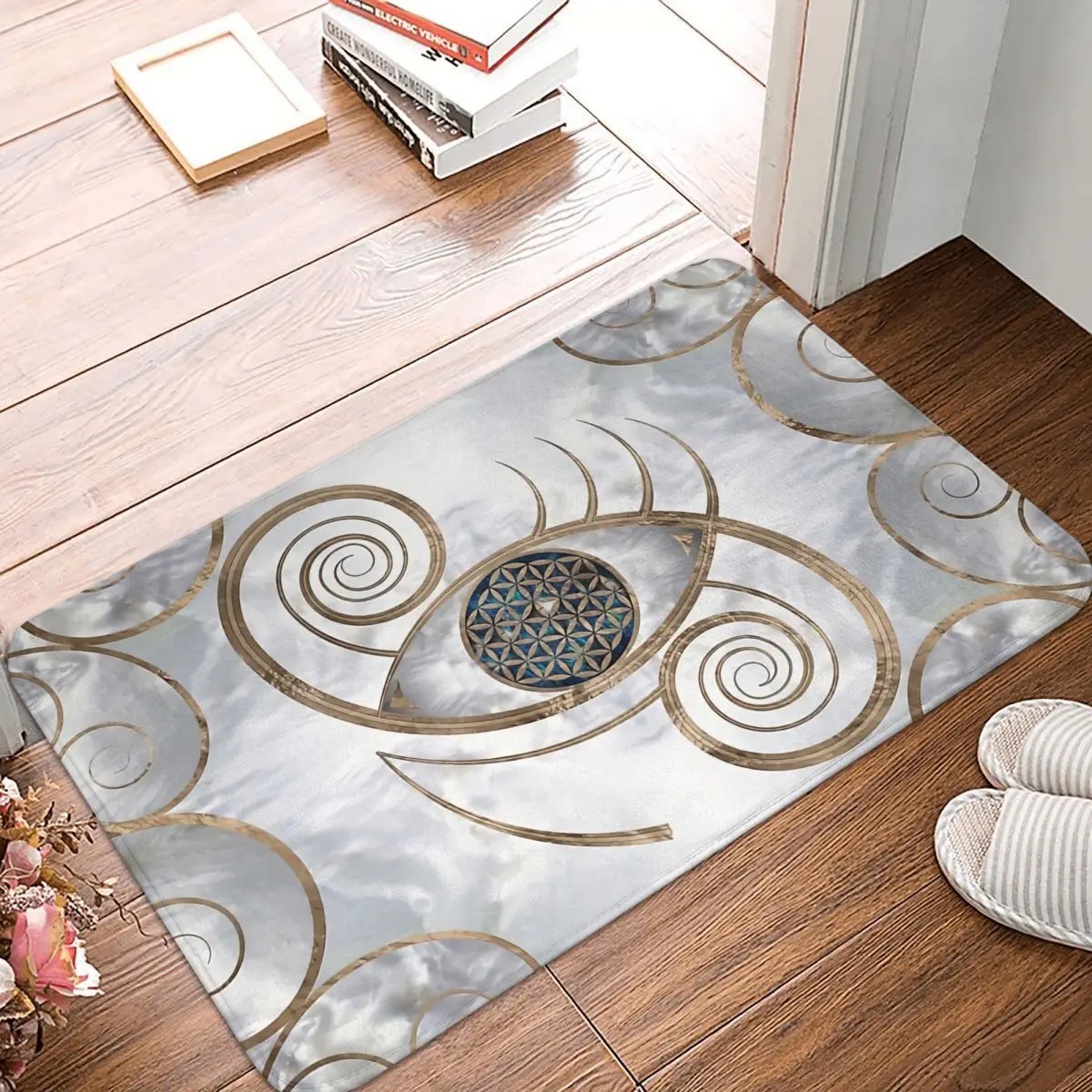 

Culture Non-slip Doormat Bath Mat Flower Of Life Eye Swirl Ornament Pearl Hallway Carpet Welcome Rug Home Decorative