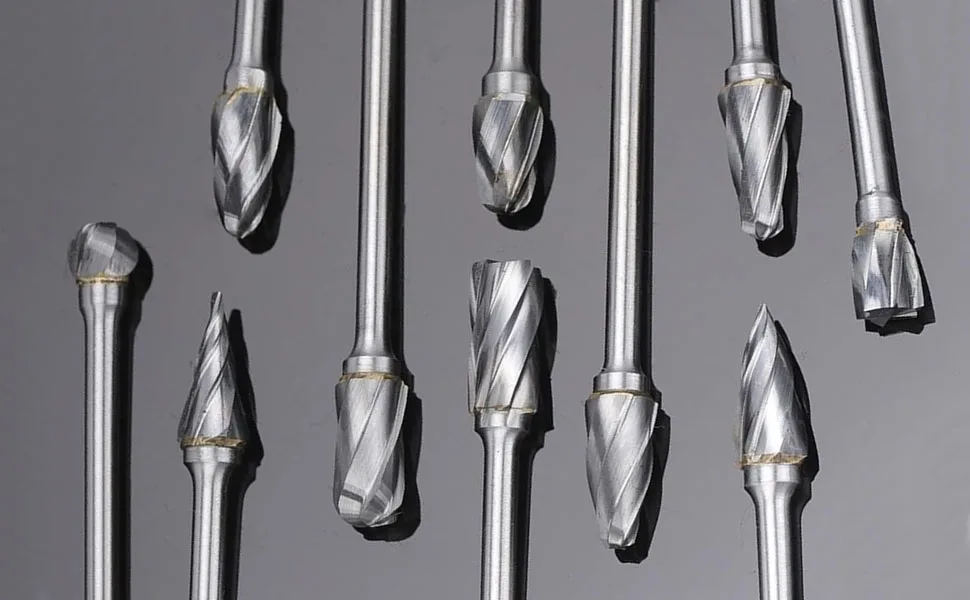 Wolframkarbid-Frässtift-Set für Dremel, 10 Stück Karbid-Doppelschnitt-Frässtifte mit 1/8 Zoll Schaft, Zubehör für Rotationswerkzeuge – Detail 1