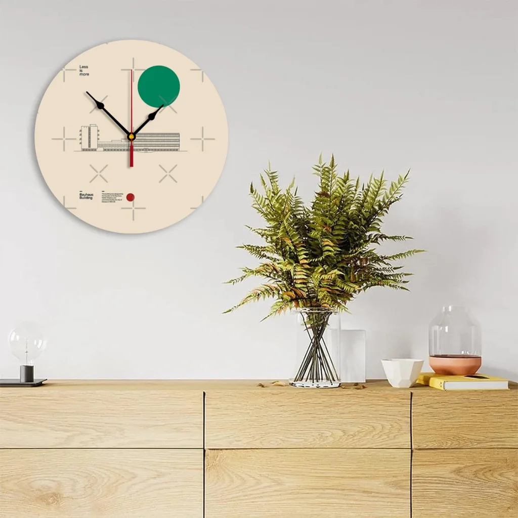 Bauhaus Building Walter Gropius 1926, Minimal Architecture Dessau Bauhaus Design Wall Clock Modern 3D for Home Office Hotel