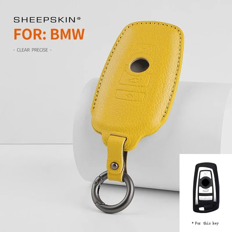 

For BMW 3 Series 325li 5-Series X2 X3 X4 X5 X6 X7 2020-2023 GoatSkin Leather Car Remote Key Sheepskin Cover Case Shell Keychain