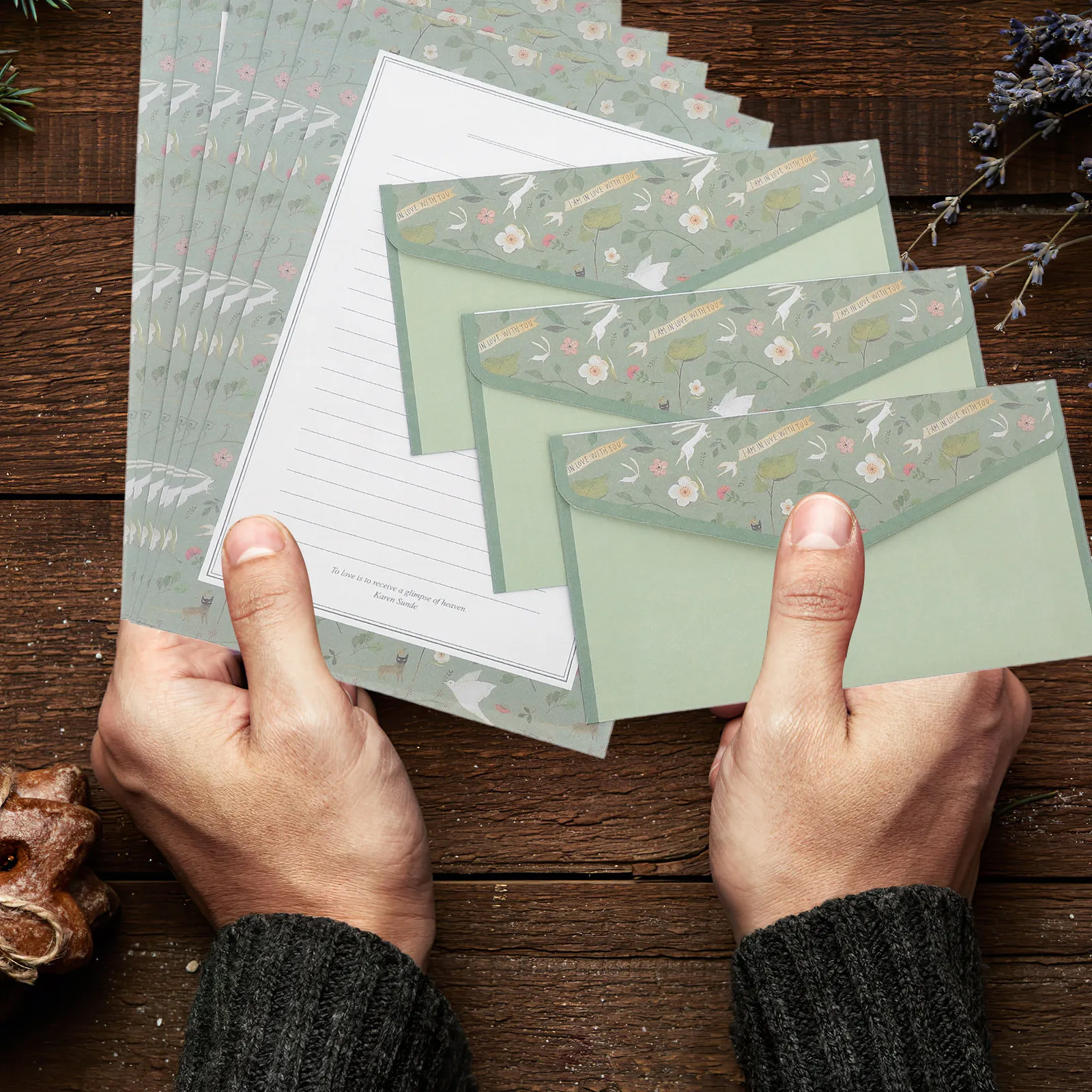 

1Set Olive Vintage Floral Letter Writing Stationery Set Chinese Style Lined Paper Envelopes for Invitations Notes Thanksgiving