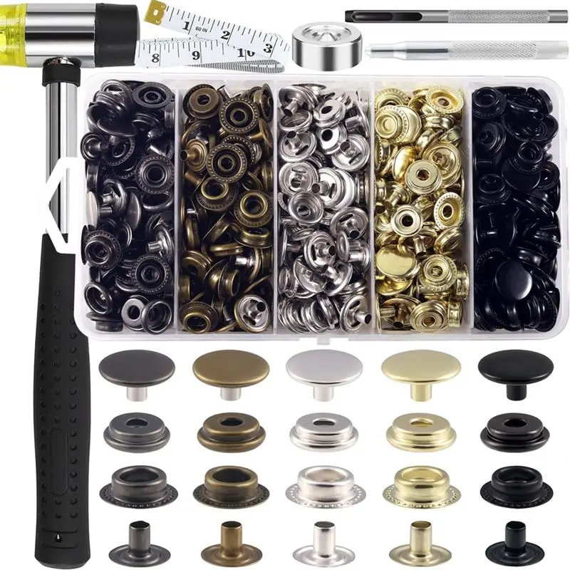 

AFOURT-Stainless Steel Snaps, Heavy Duty Snap Fastener Tool, Canvas Snap Kit 5/8 Inche Snap Fastener Kit,Snap Button Kit