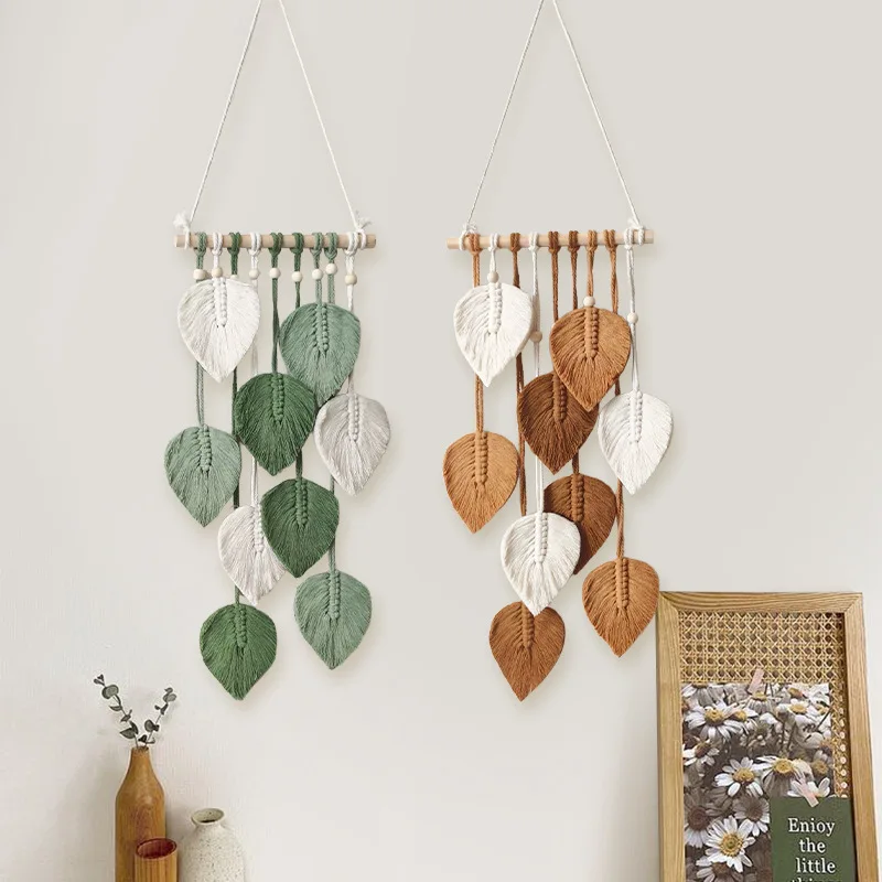 Handmade Woven Leaf Macrame Hanging Ornament Bohemian Cotton Rope Woven Walls Hanging Decoration For Bedroom Living Room Wall