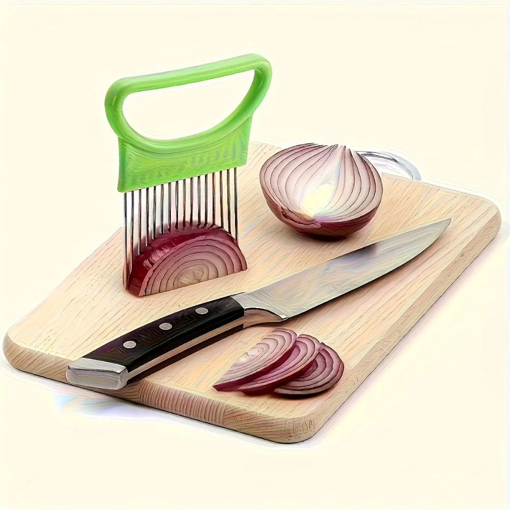 Stainless Steel Onion Holder Slicer Multi-functional Vegetable Cutter Meat Tenderizing Fork Kitchen Cutting Protector Gadget