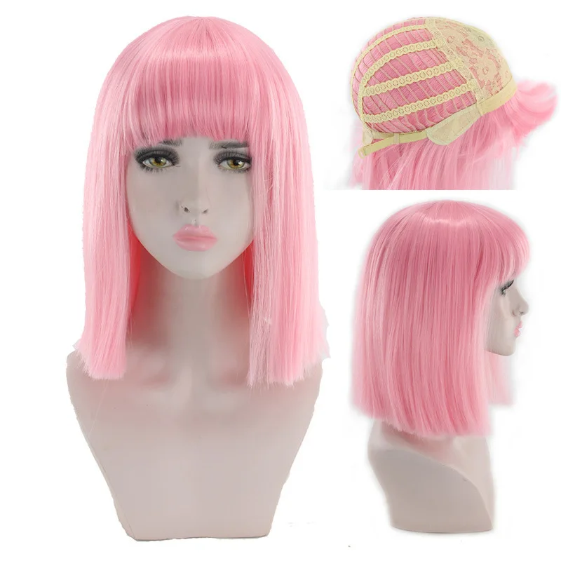 Cross Border Foreign Trade Anime Wigs COS Women's Long Straight Hair Bangs Medium Length Hairstyle False Color Hair Covers C036