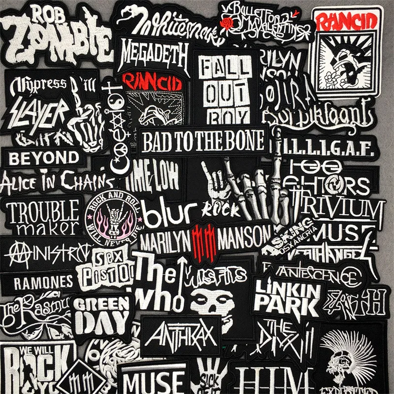 50pcs/lot ROCK BAND Embroidery Patches on Clothes Jacket Jeans DIY Iron on Patches for Clothing Stickers Appliques Stripes