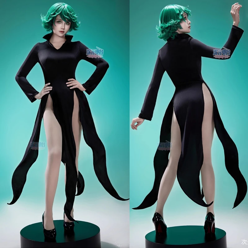 

Women Sexy Long Sleeve Black Dress Halloween Carnival Party Clothes Anime One Punch Man Senritsu no Tatsumaki Cosplay Costume