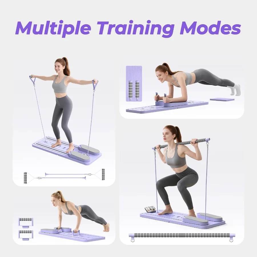 Multifunctional Pilates Board Pilates Reformer Sets 7-in-1 Foldable Pilates Reformer Machine for Home Workout with Timer Phone view 2