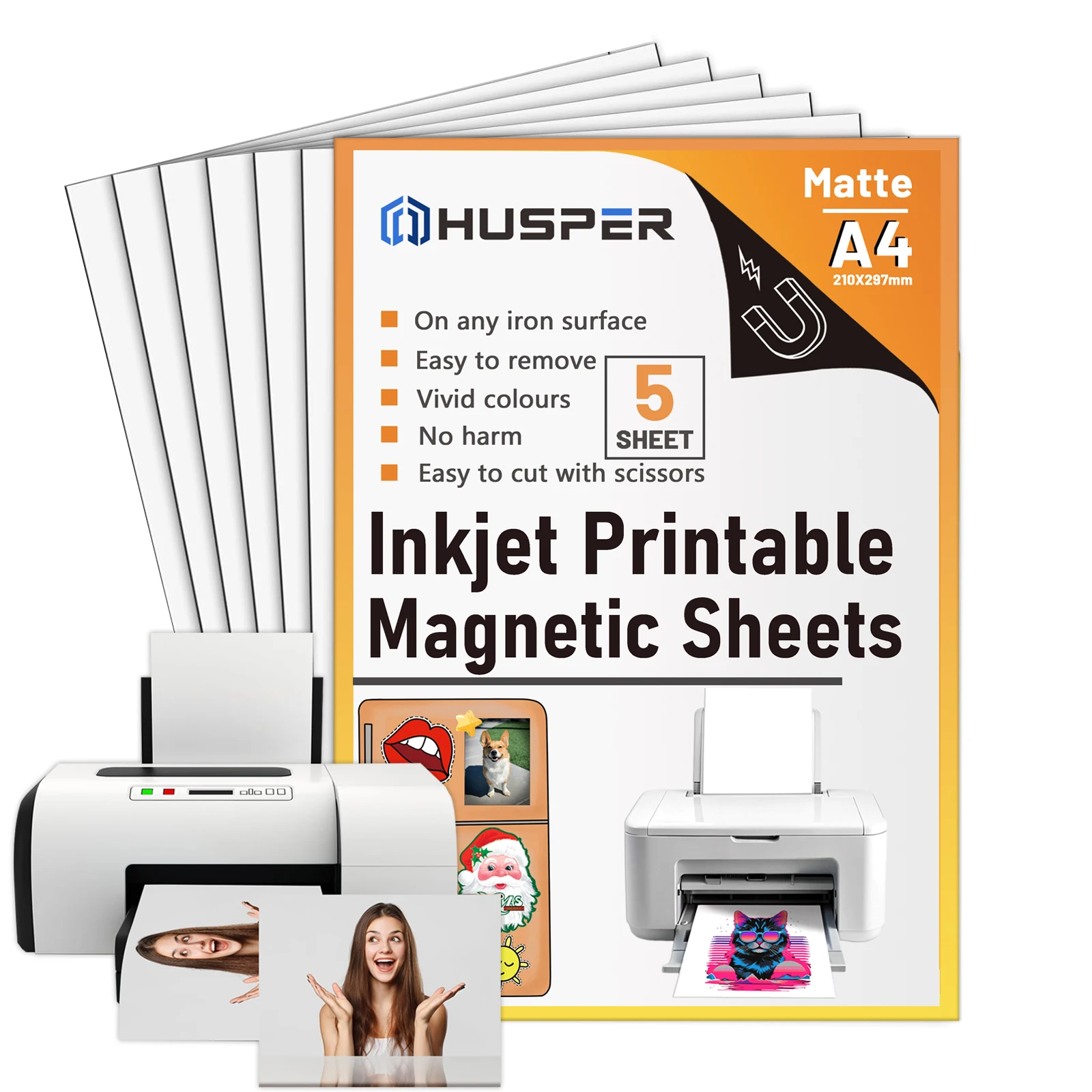 5 Sheets A4 Size Printable Matte Magnetic Sheets 8.3x11.7 Inches for Inkjet Printers, No Adhesive Magnetic Printer Paper, 16mil