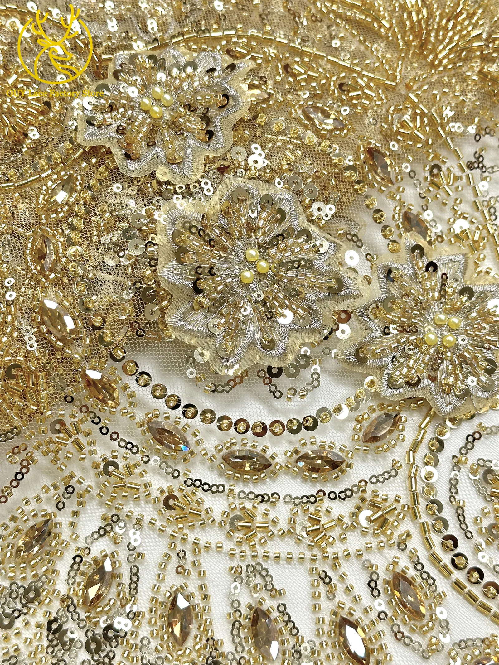 3D-Stickerei Blumen Französischer Mesh-Stein-Spitzenstoff 2026 Afrikanischer Nigerianischer Tüll Perlen-Pailletten-Spitzenstoff für Hochzeitsnäharbeiten – Detail 19
