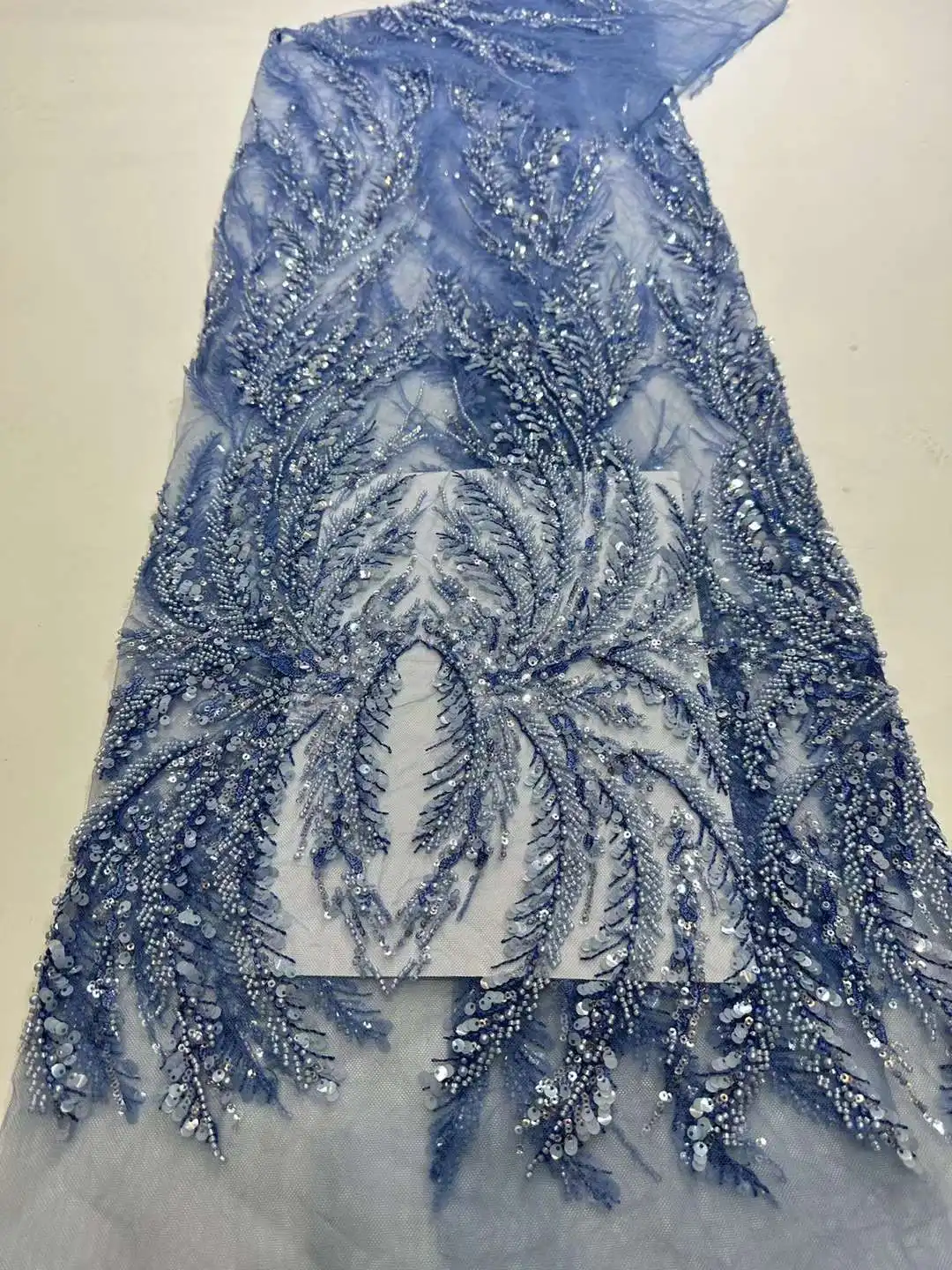 New 3D Sequins Embroidery French Mesh ,Beaded African Nigeria Fabric Lace ,Ladies\'s Dress ,Bride Dress ,Color Customization