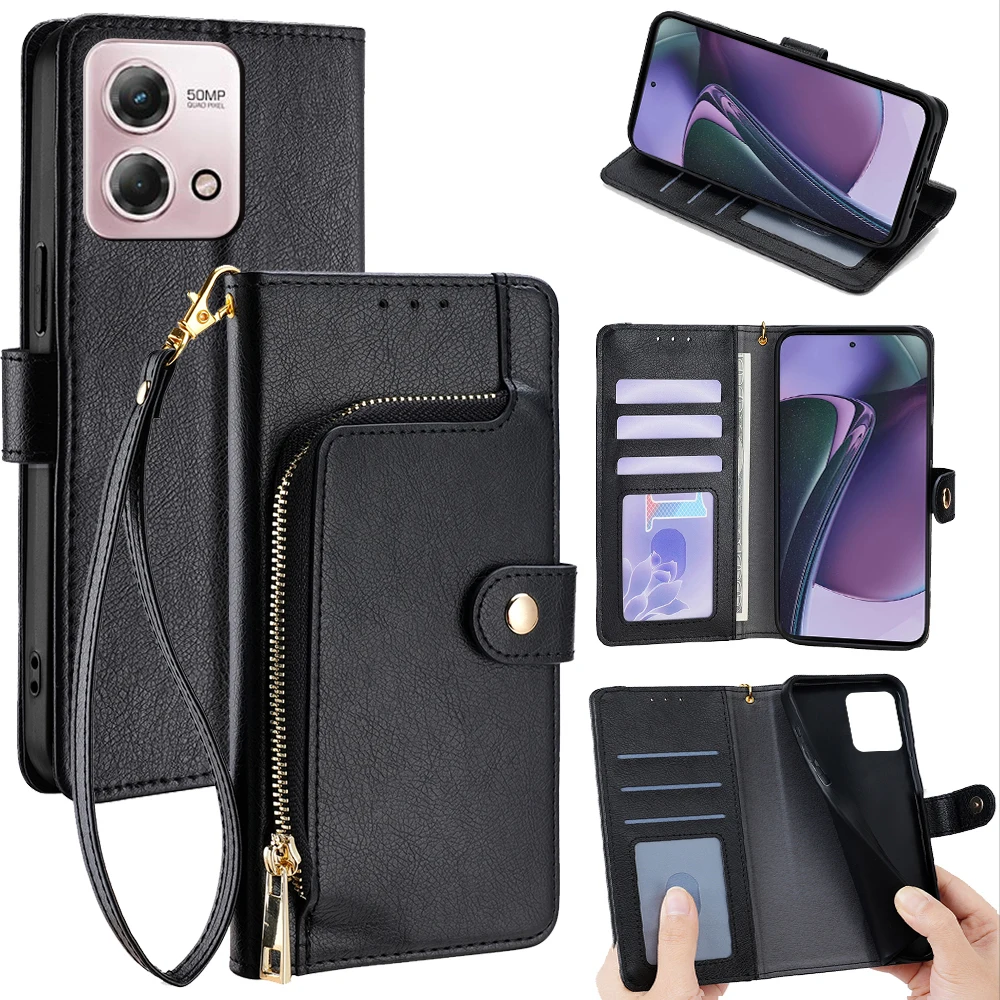 Shockproof Book Style Flip Phone Case For Motorola G Stylus Moto G Play 4G 2024 Moto G Power G 5G Plus 2023 with Zipper Wallet