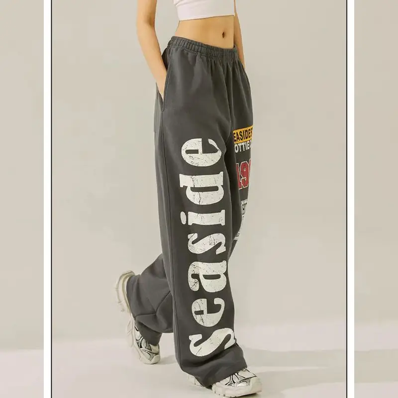 

Широкие брюки-джоггеры с принтом в стиле хип-хоп, винтажные, с графическим рисунком, для женщин, осенние, повседневные, уличный стиль
