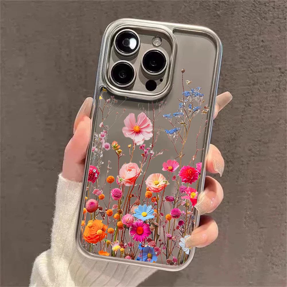 Blumen-Handyhülle für iPhone 17 15 13 14 16 11 12 Pro Max Plus 16 17 XR XS Hüllen Transparent Silberbeschichtet Luxus-Schutzhülle – Detail 3